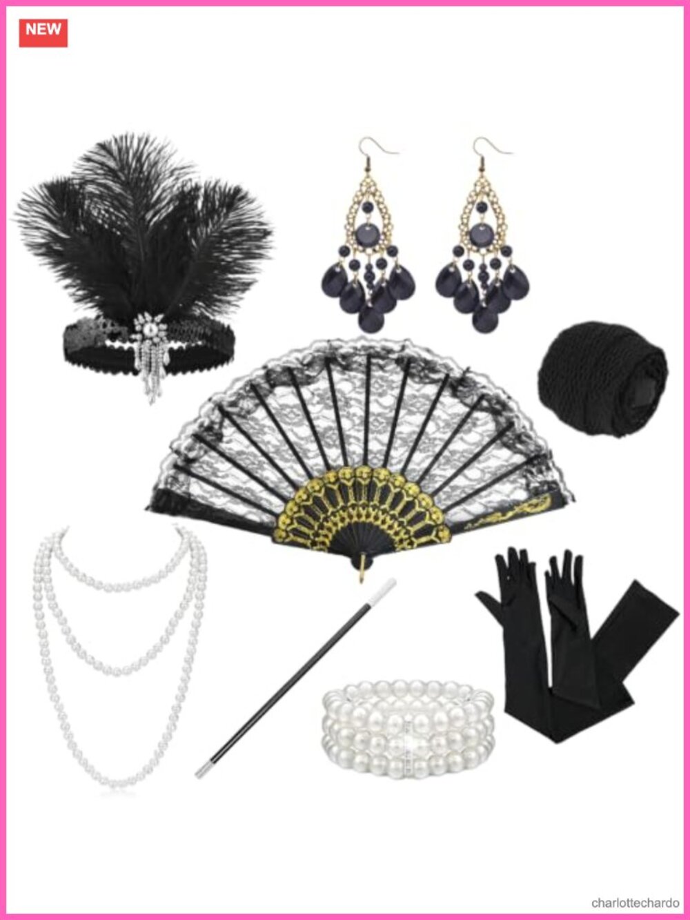 1920s Great Gatsby Flapper Costume Accessories 8 Piece Set for Women